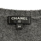 Chanel Cashmere with CC Logo Plate Gabrielle Coco Neck Long Sleeve Knit Gray 34 — view 7