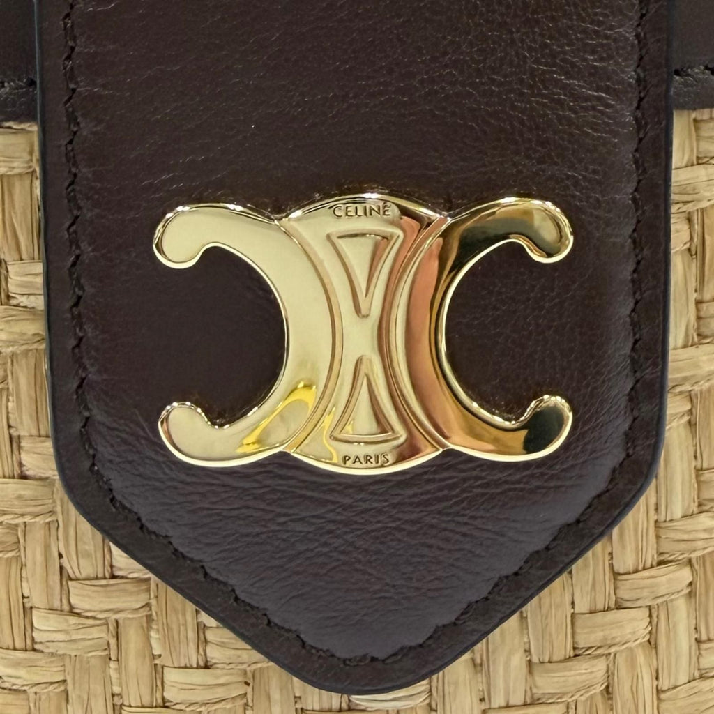 Celine Tambour Raffia Triomphe Shoulder Bag Natural Brown Included — view 9