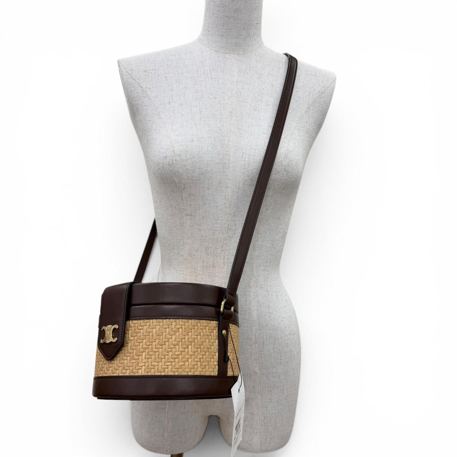 Celine Tambour Raffia Triomphe Shoulder Bag Natural Brown Included — view 3