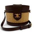 Celine Tambour Raffia Triomphe Shoulder Bag Natural Brown Included