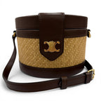 Celine Tambour Raffia Triomphe Shoulder Bag Natural Brown Included