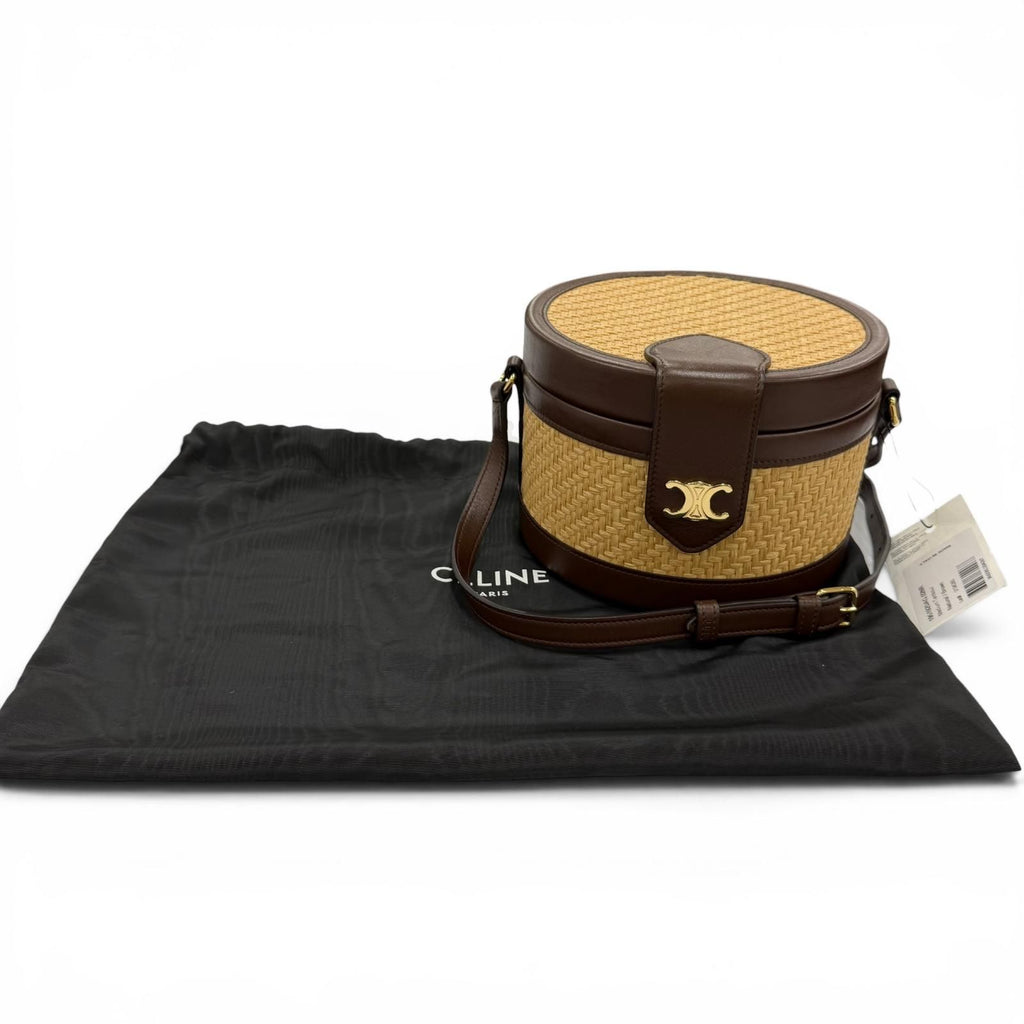 Celine Tambour Raffia Triomphe Shoulder Bag Natural Brown Included — view 2