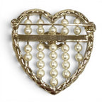 Chanel CC Logo Quilted Heart Brooch Gold White — view 3