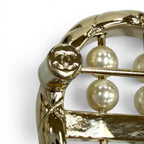 Chanel CC Logo Quilted Heart Brooch Gold White — view 7