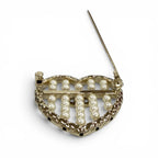 Chanel CC Logo Quilted Heart Brooch Gold White — view 5
