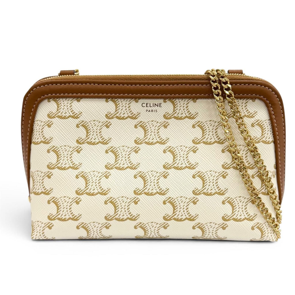 Celine Triomphe Canvas Logo Chain Clutch Shoulder Bag Box Included