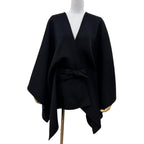 Fendi Cashmere Silk Blend Lining Zucca Pattern Belt Cape Coat Poncho Black
