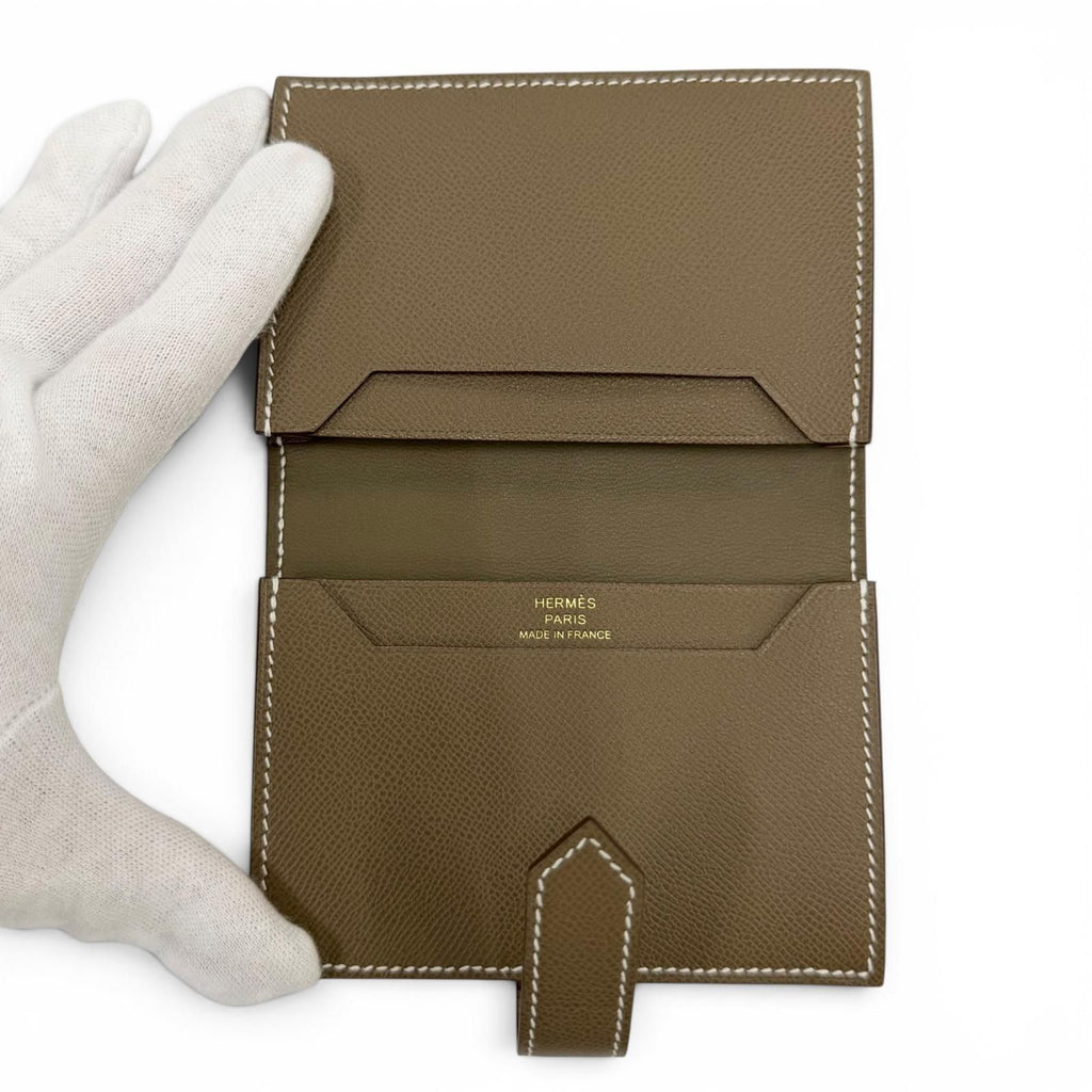 Hermes Bearn Mini Card Case Veau Madame Etoupe Gold — view 6