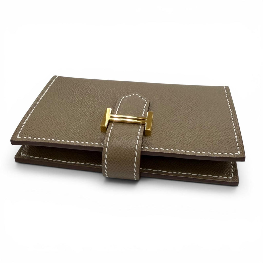 Hermes Bearn Mini Card Case Veau Madame Etoupe Gold — view 5
