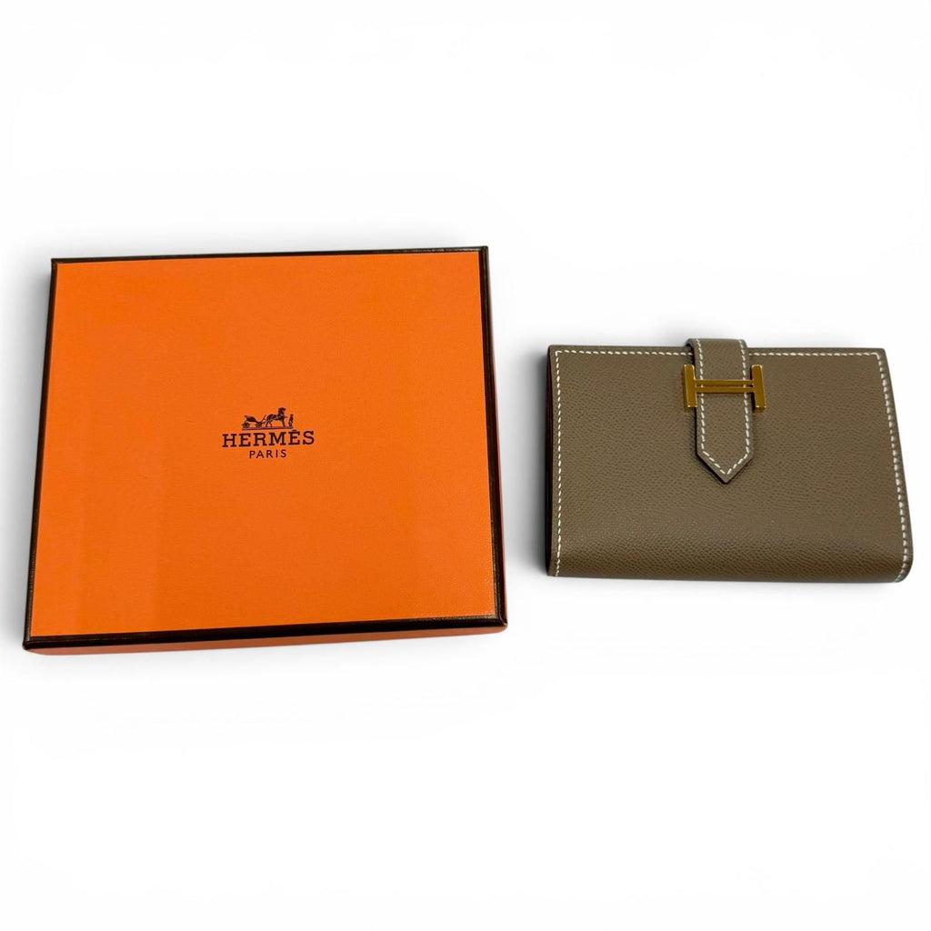 Hermes Bearn Mini Card Case Veau Madame Etoupe Gold — view 2