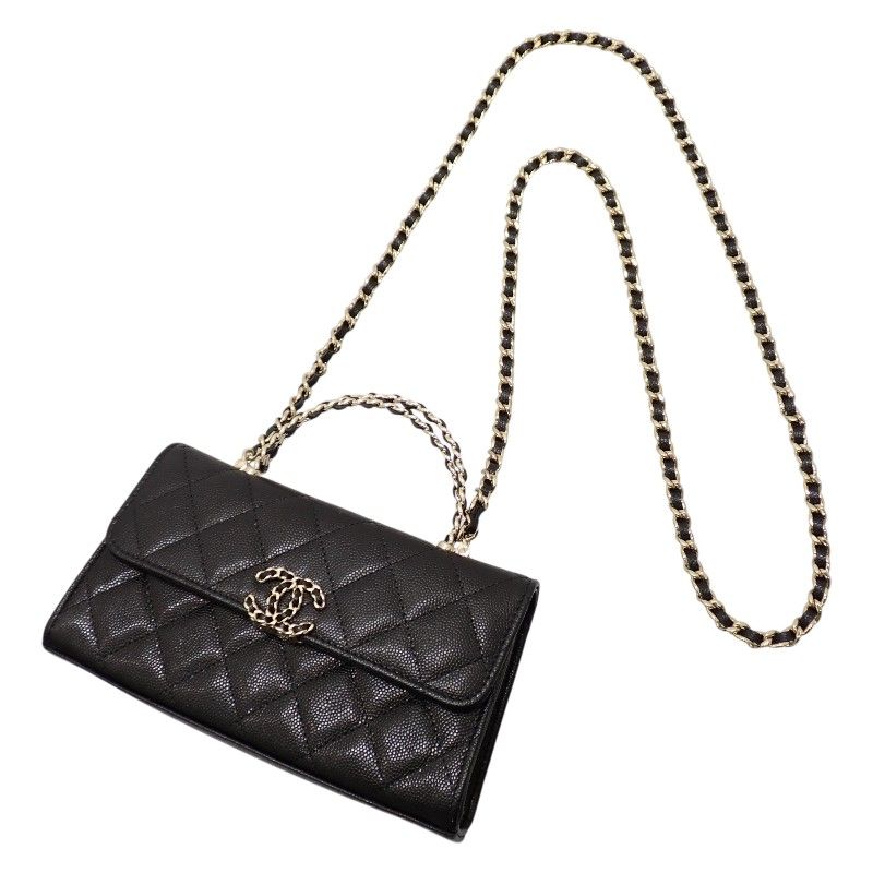 Chanel Quilted Phone Case 2-Way Shoulder Bag Caviar Leather Black Chain Top — view 8