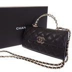 Chanel Quilted Phone Case 2-Way Shoulder Bag Caviar Leather Black Chain Top