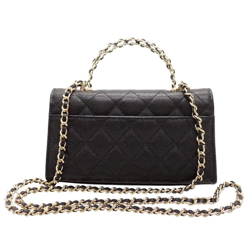 Chanel Quilted Phone Case 2-Way Shoulder Bag Caviar Leather Black Chain Top — view 5