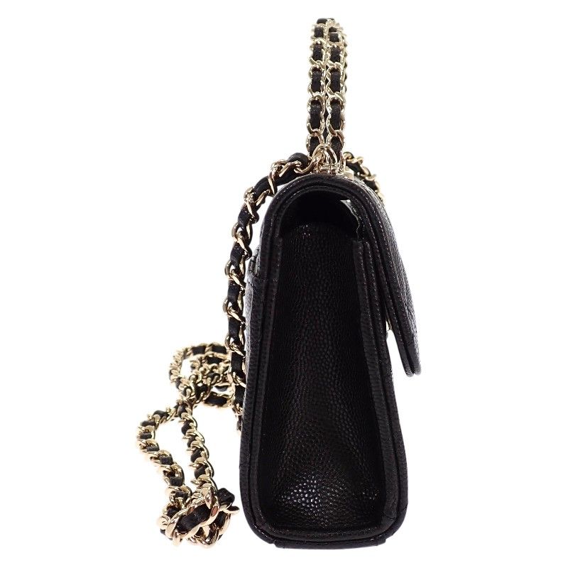Chanel Quilted Phone Case 2-Way Shoulder Bag Caviar Leather Black Chain Top — view 3