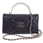 Chanel Quilted Phone Case 2-Way Shoulder Bag Caviar Leather Black Chain Top — view 2