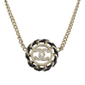 Chanel CC Logo Choker Pendant Metal Leather Strass with Champagne Gold