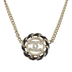 Chanel CC Logo Choker Pendant Metal Leather Strass with Champagne Gold