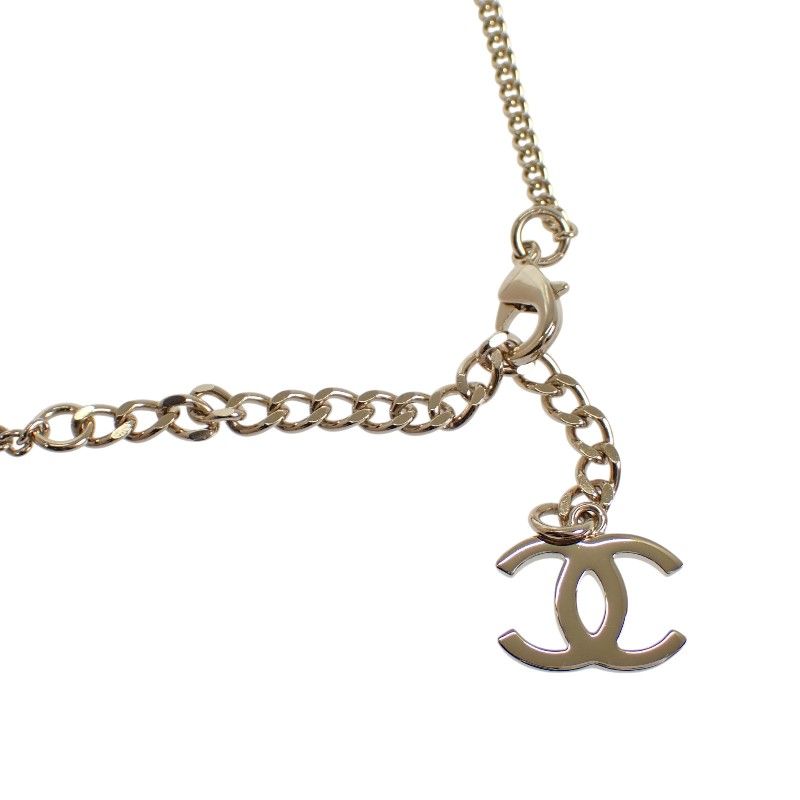 Chanel CC Logo Choker Pendant Metal Leather Strass with Champagne Gold — view 8