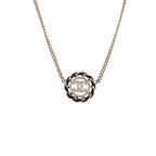 Chanel CC Logo Choker Pendant Metal Leather Strass with Champagne Gold — view 2