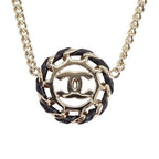 Chanel CC Logo Choker Pendant Metal Leather Strass with Champagne Gold — view 3