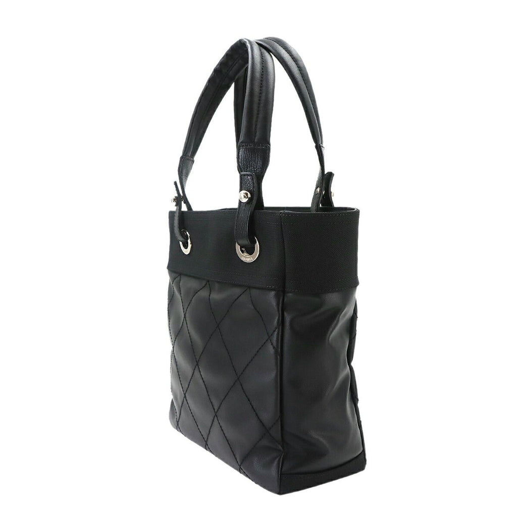 Chanel Paris Biarritz PM Tote Nylon Leather Black Silver — view 4