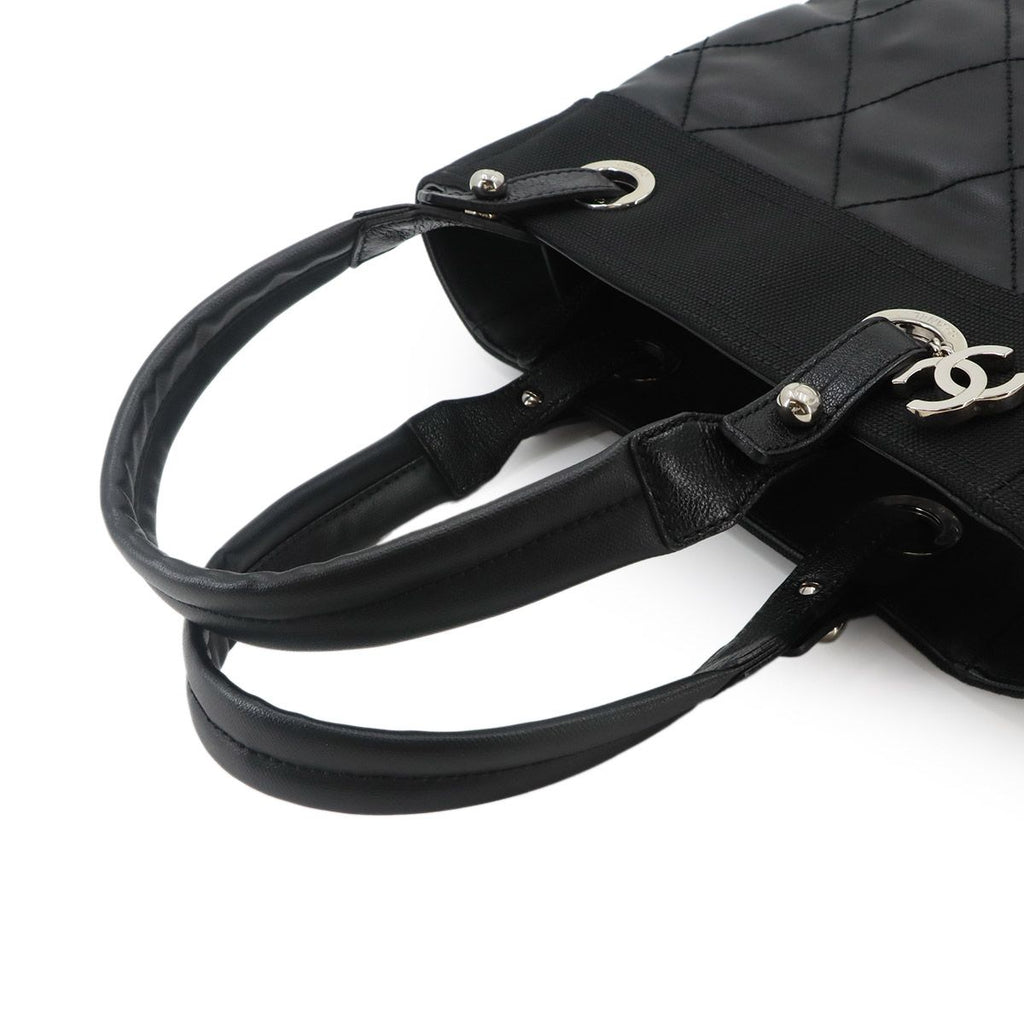 Chanel Paris Biarritz PM Tote Nylon Leather Black Silver — view 6