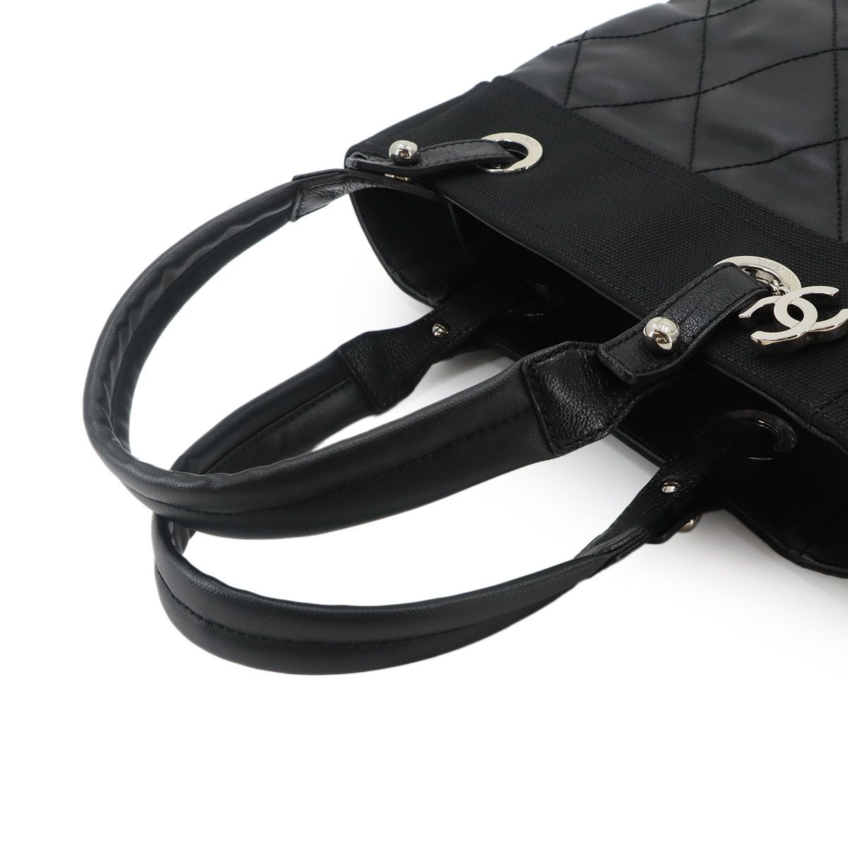 Chanel Paris Biarritz PM Tote Nylon Leather Black Silver — view 6