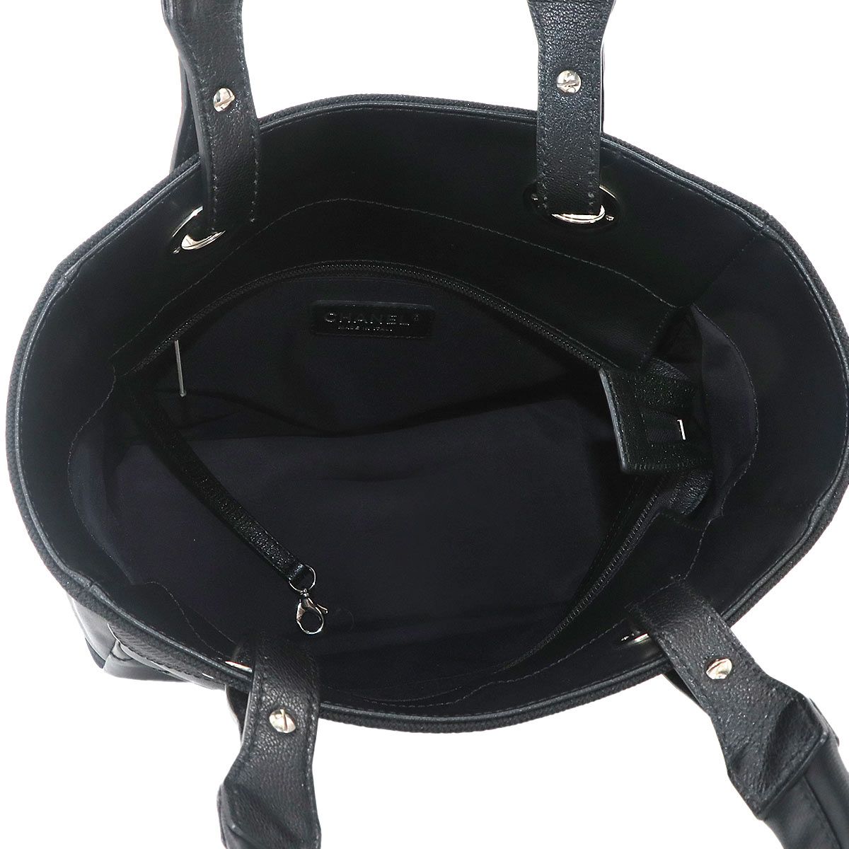 Chanel Paris Biarritz PM Tote Nylon Leather Black Silver — view 7