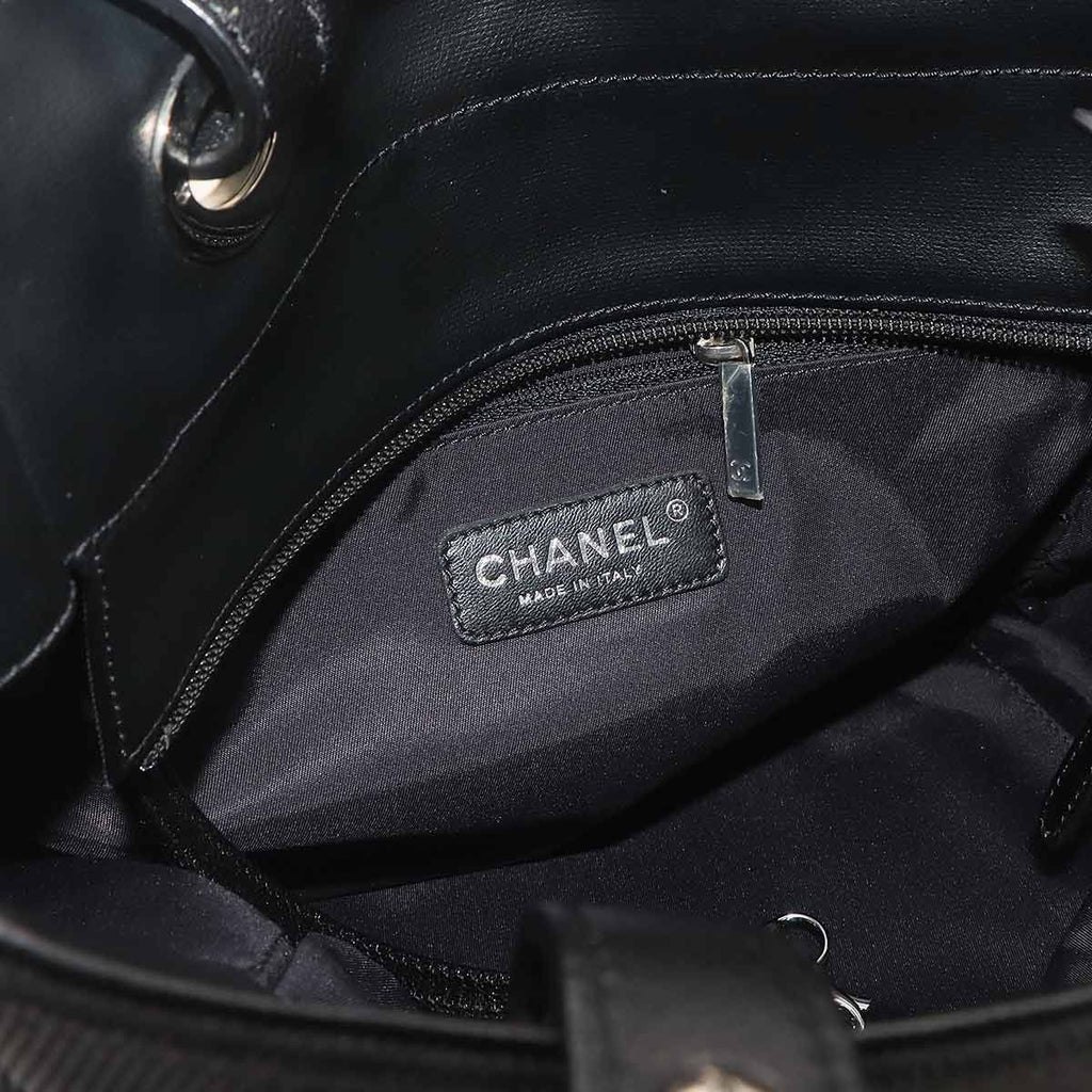 Chanel Paris Biarritz PM Tote Nylon Leather Black Silver — view 8