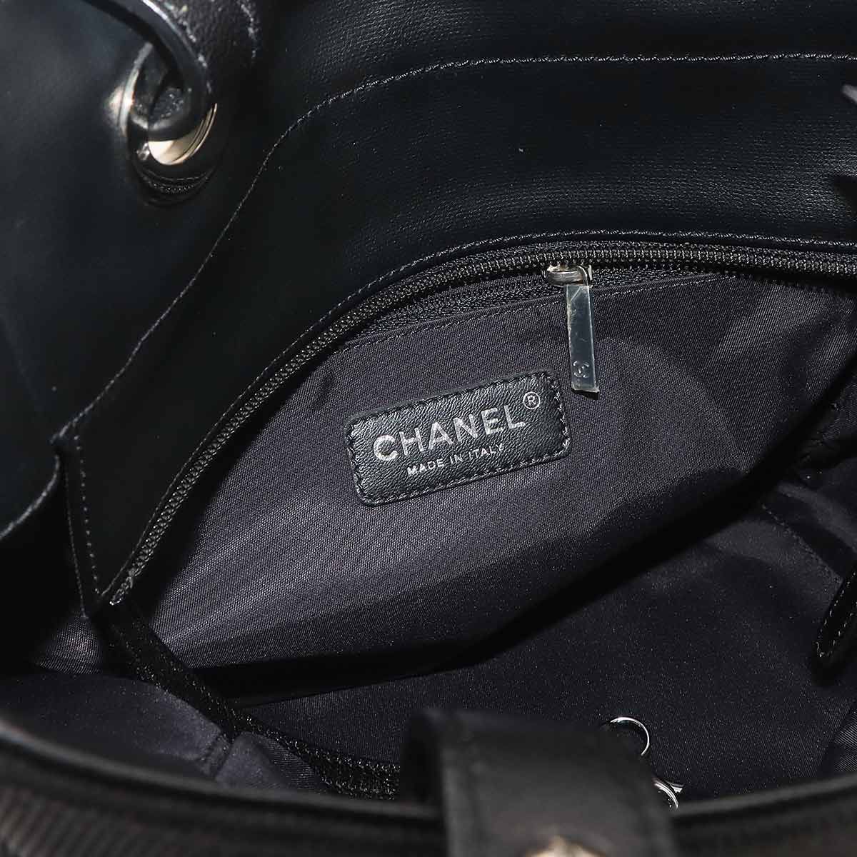 Chanel Paris Biarritz PM Tote Nylon Leather Black Silver — view 8