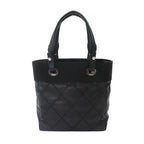 Chanel Paris Biarritz PM Tote Nylon Leather Black Silver — view 3