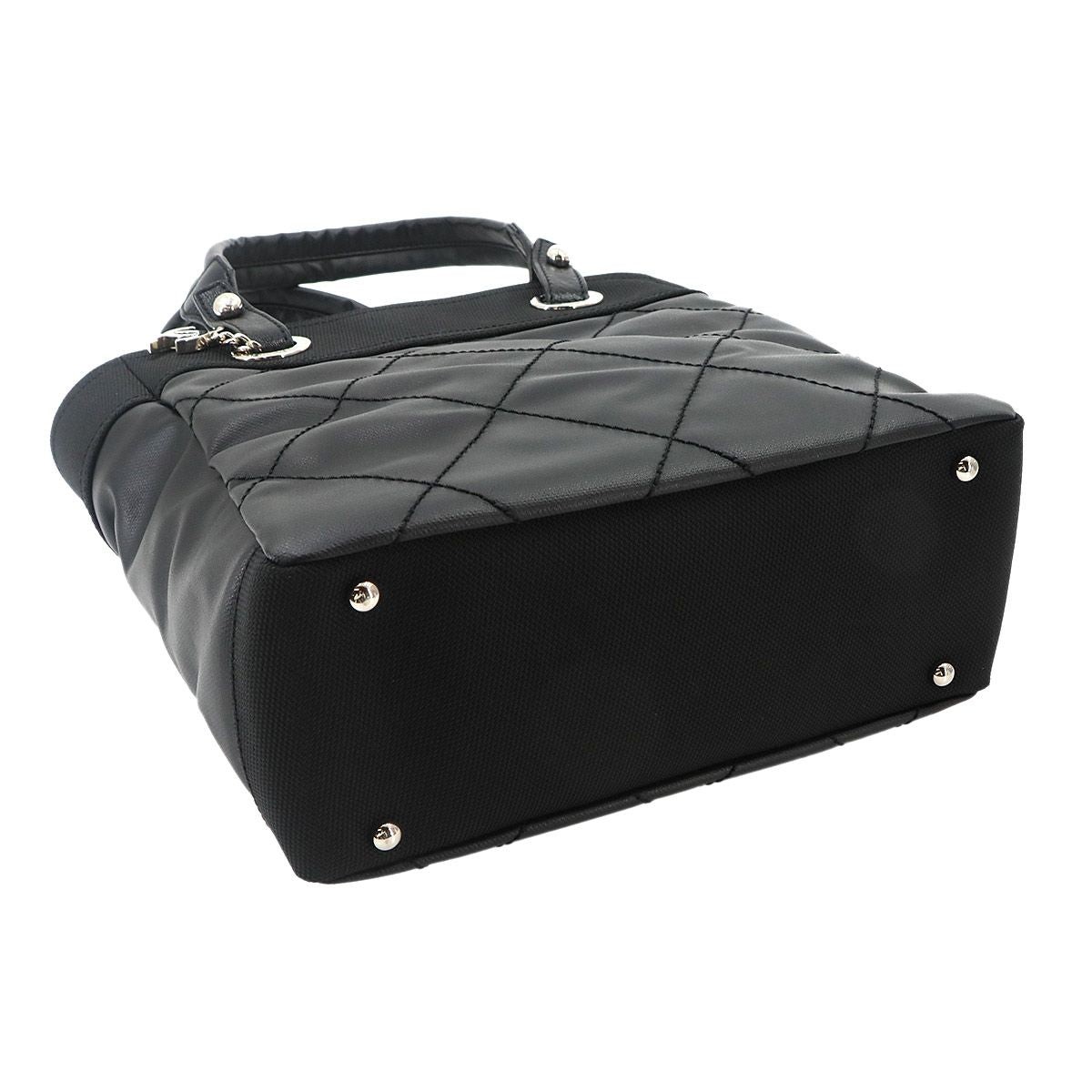 Chanel Paris Biarritz PM Tote Nylon Leather Black Silver — view 5