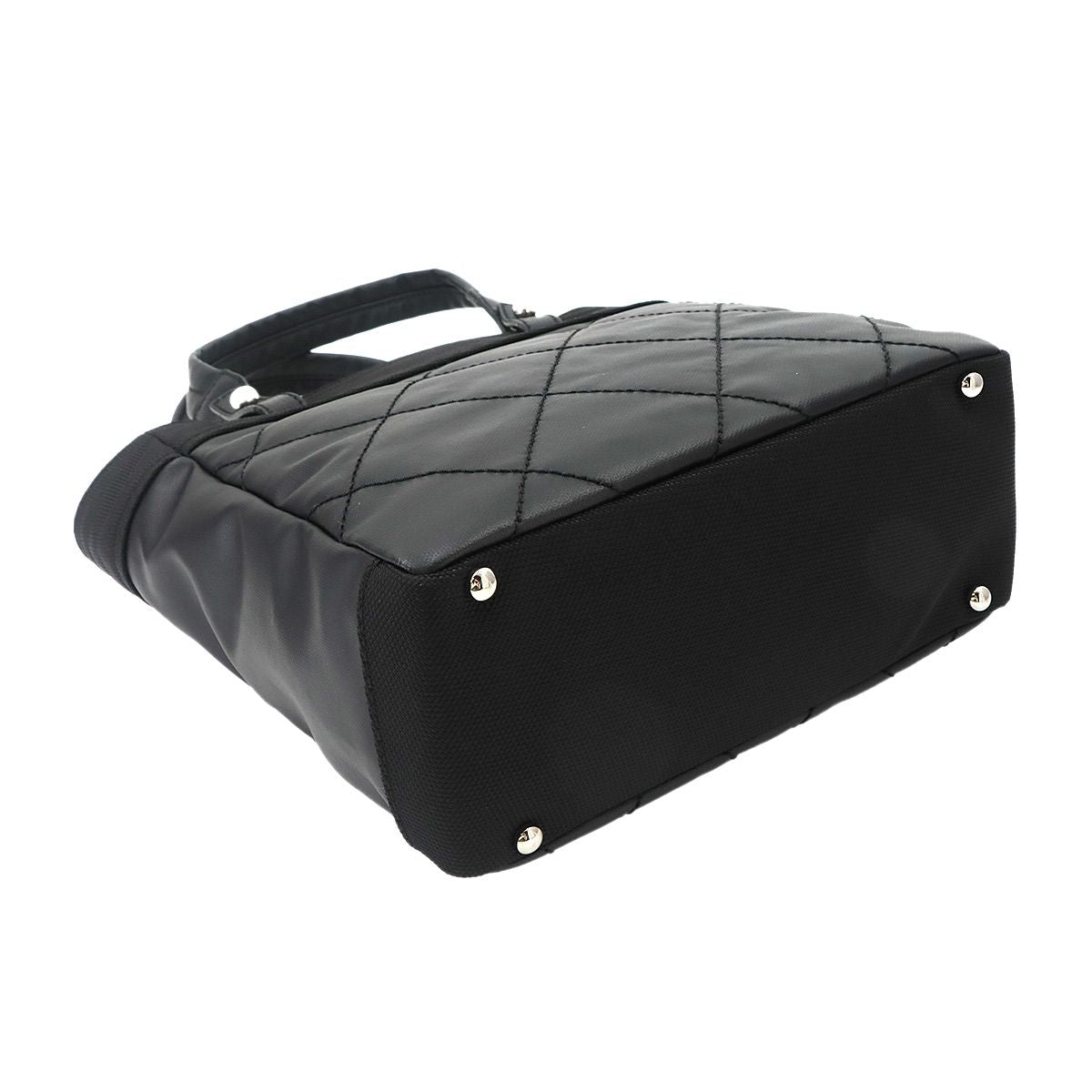Chanel Paris Biarritz PM Tote Nylon Leather Black Silver — view 5