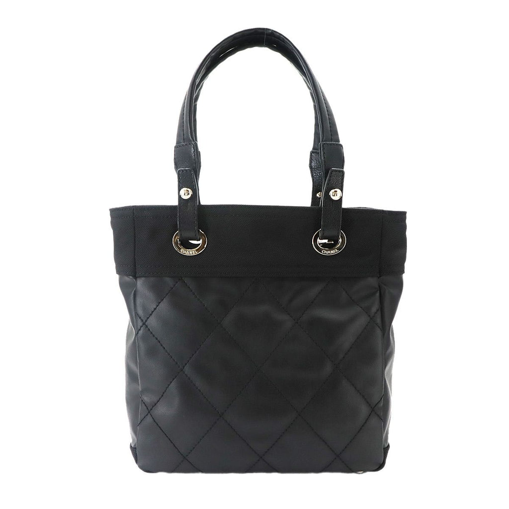Chanel Paris Biarritz PM Tote Nylon Leather Black Silver — view 3