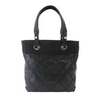 Chanel Paris Biarritz PM Tote Nylon Leather Black Silver — view 3