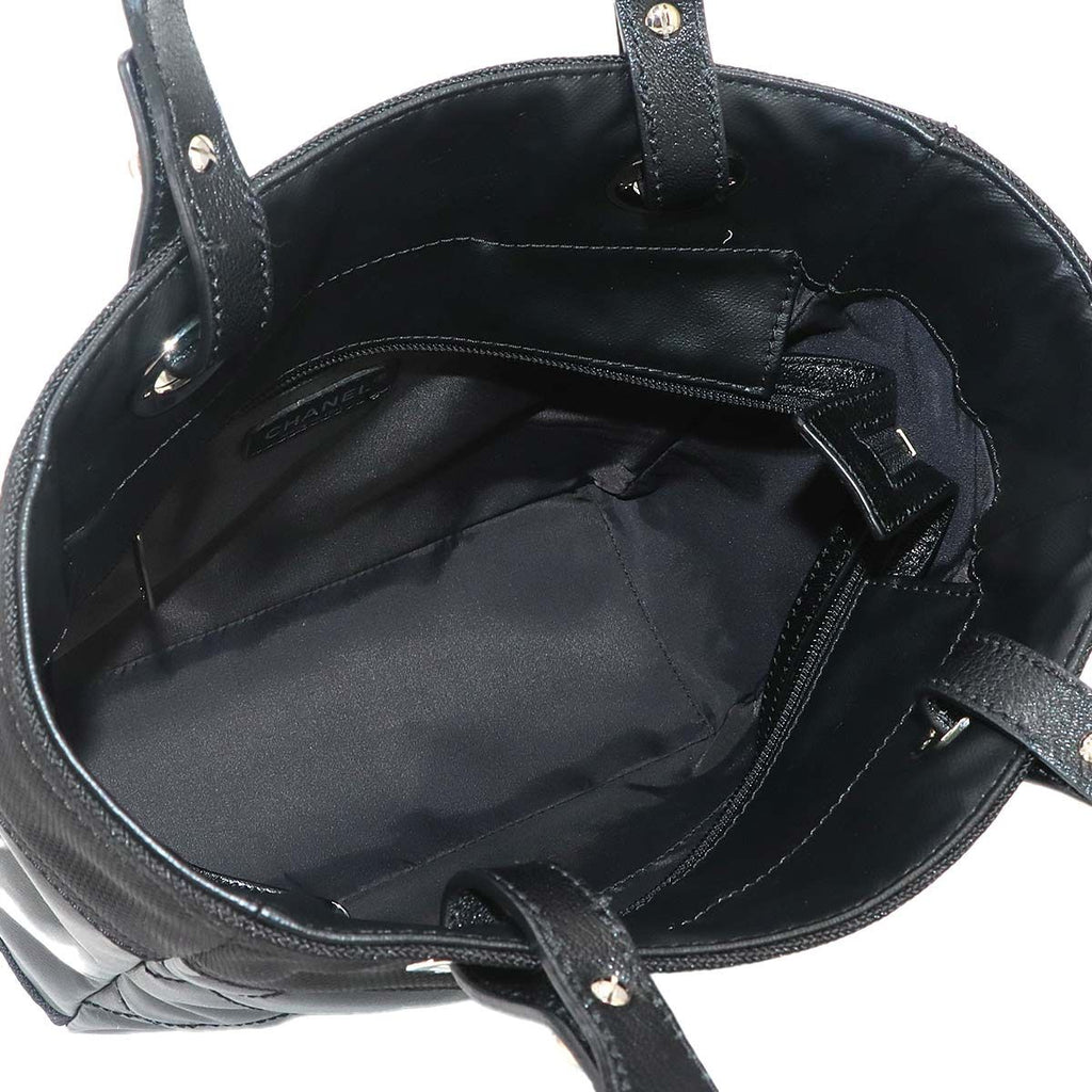 Chanel Paris Biarritz PM Tote Nylon Leather Black Silver — view 7