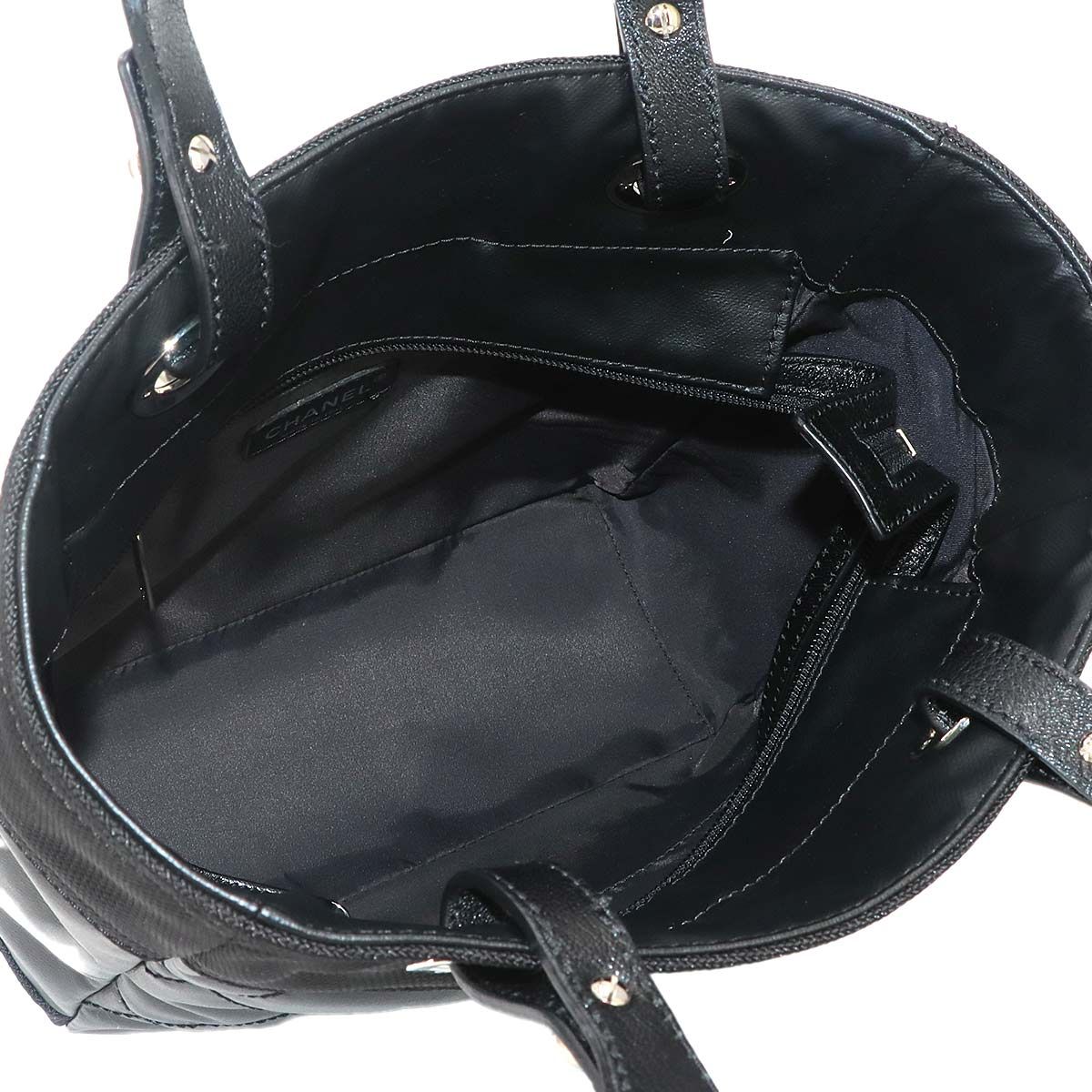 Chanel Paris Biarritz PM Tote Nylon Leather Black Silver — view 7