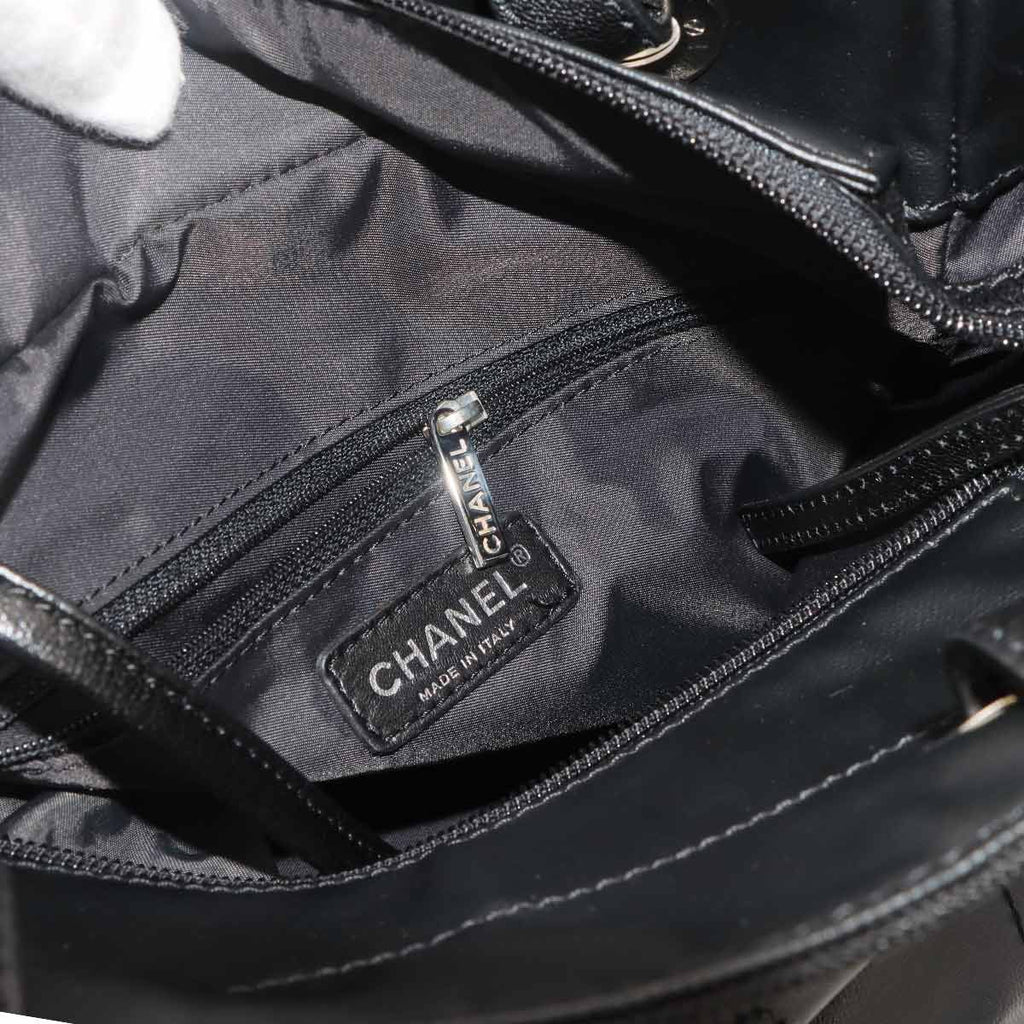 Chanel Paris Biarritz PM Tote Nylon Leather Black Silver — view 8