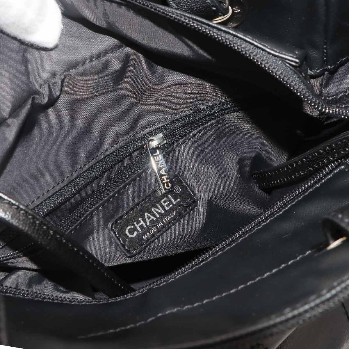Chanel Paris Biarritz PM Tote Nylon Leather Black Silver — view 8