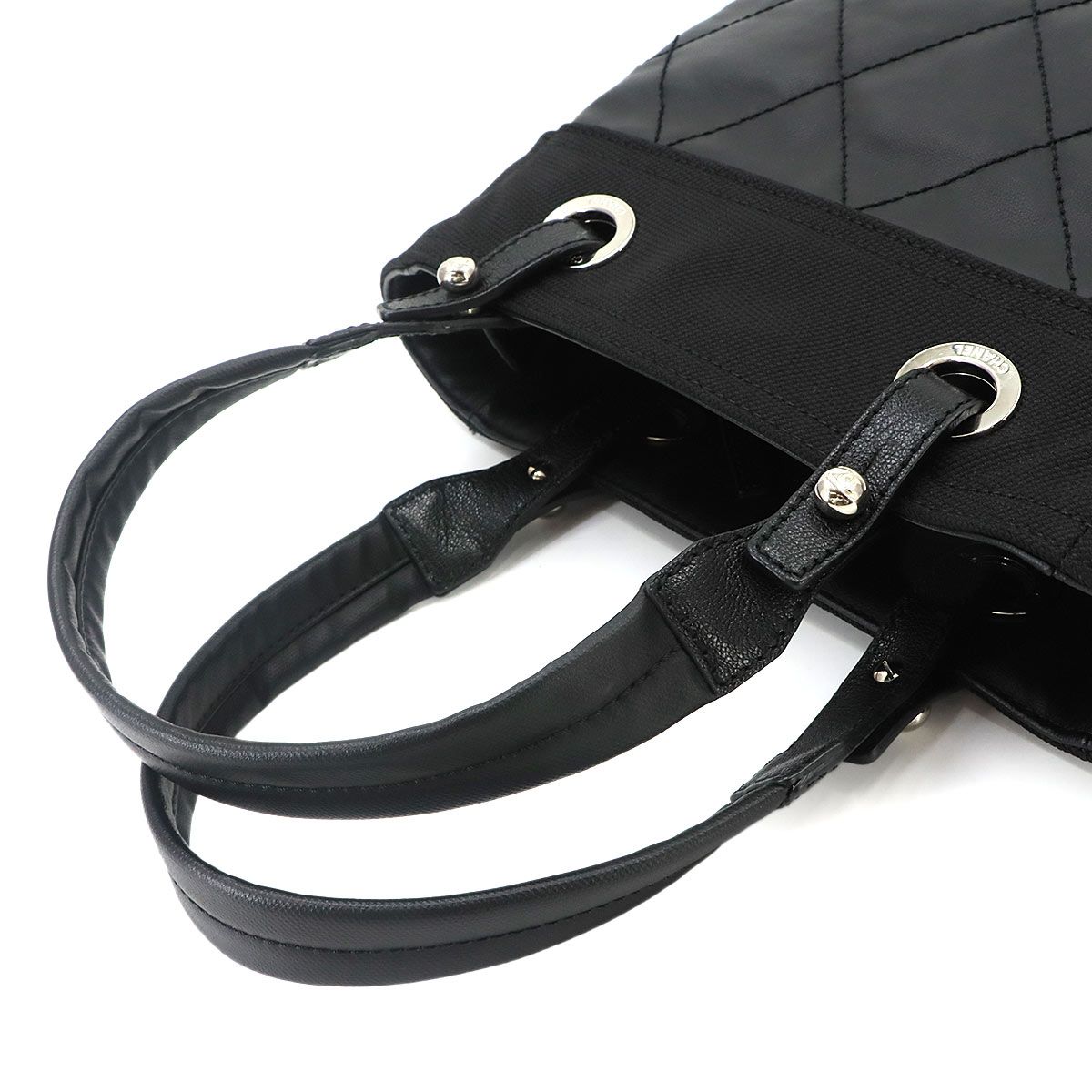 Chanel Paris Biarritz PM Tote Nylon Leather Black Silver — view 6