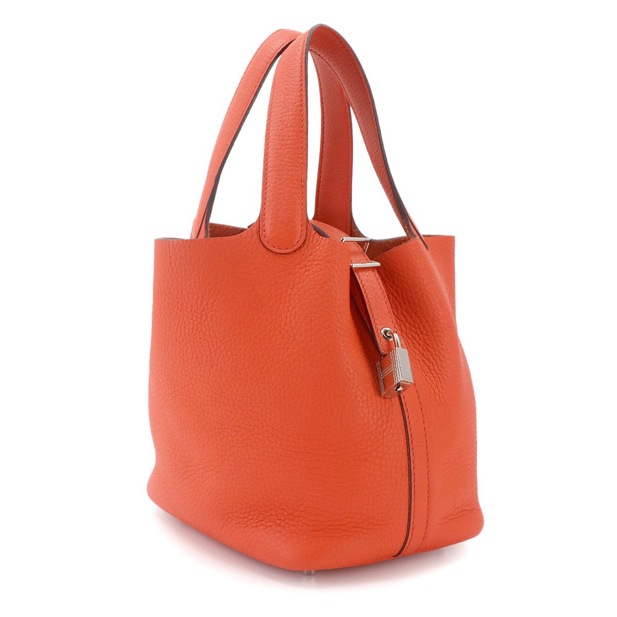Hermes Picotin Lock PM Hand Bag Taurillon Clemence Orange Silver — view 3