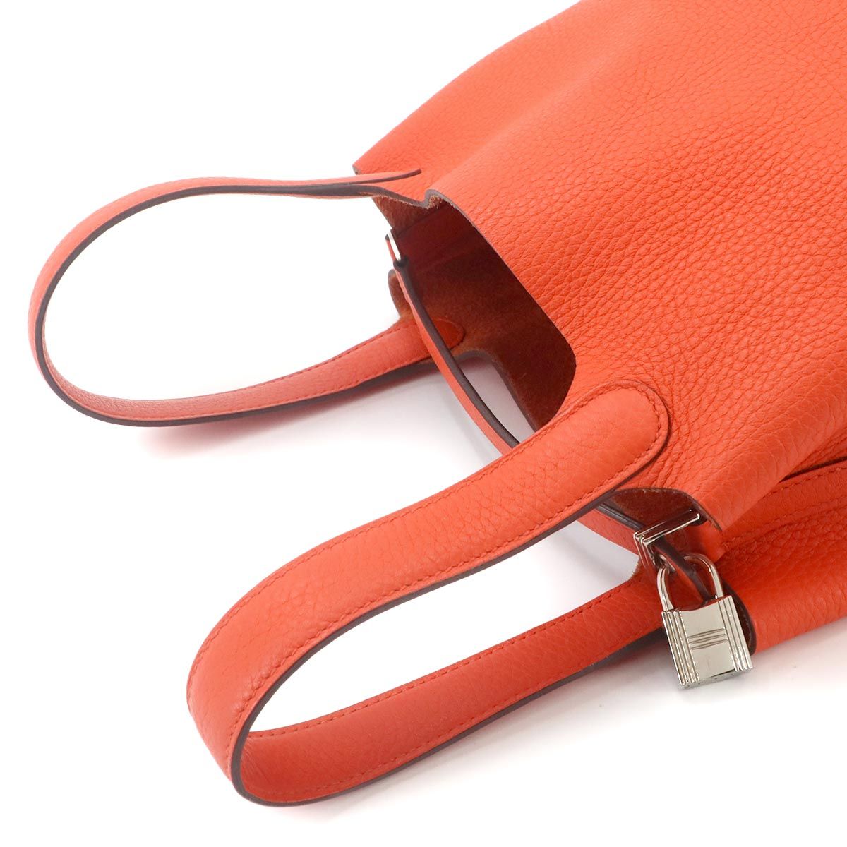 Hermes Picotin Lock PM Hand Bag Taurillon Clemence Orange Silver — view 5