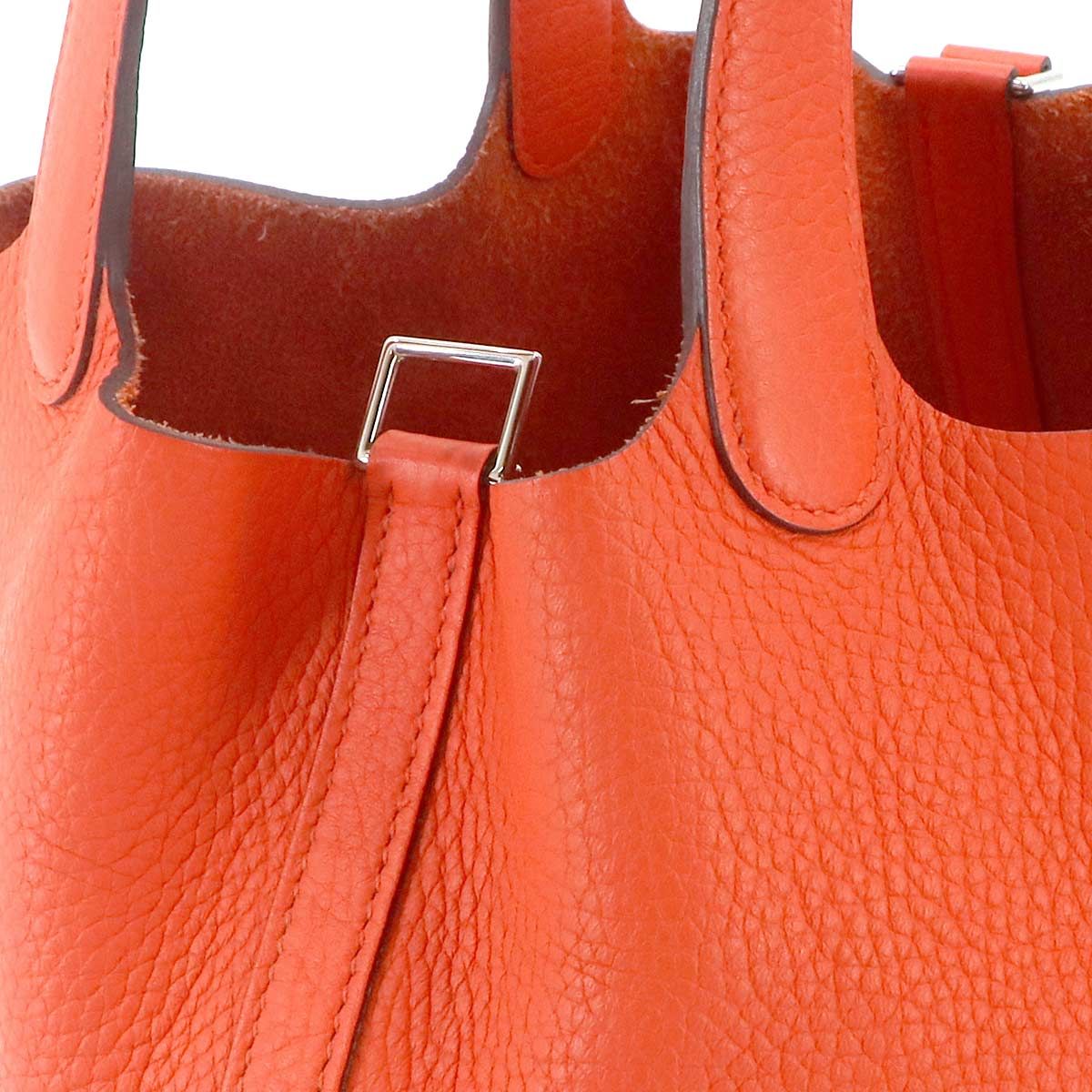 Hermes Picotin Lock PM Hand Bag Taurillon Clemence Orange Silver — view 8