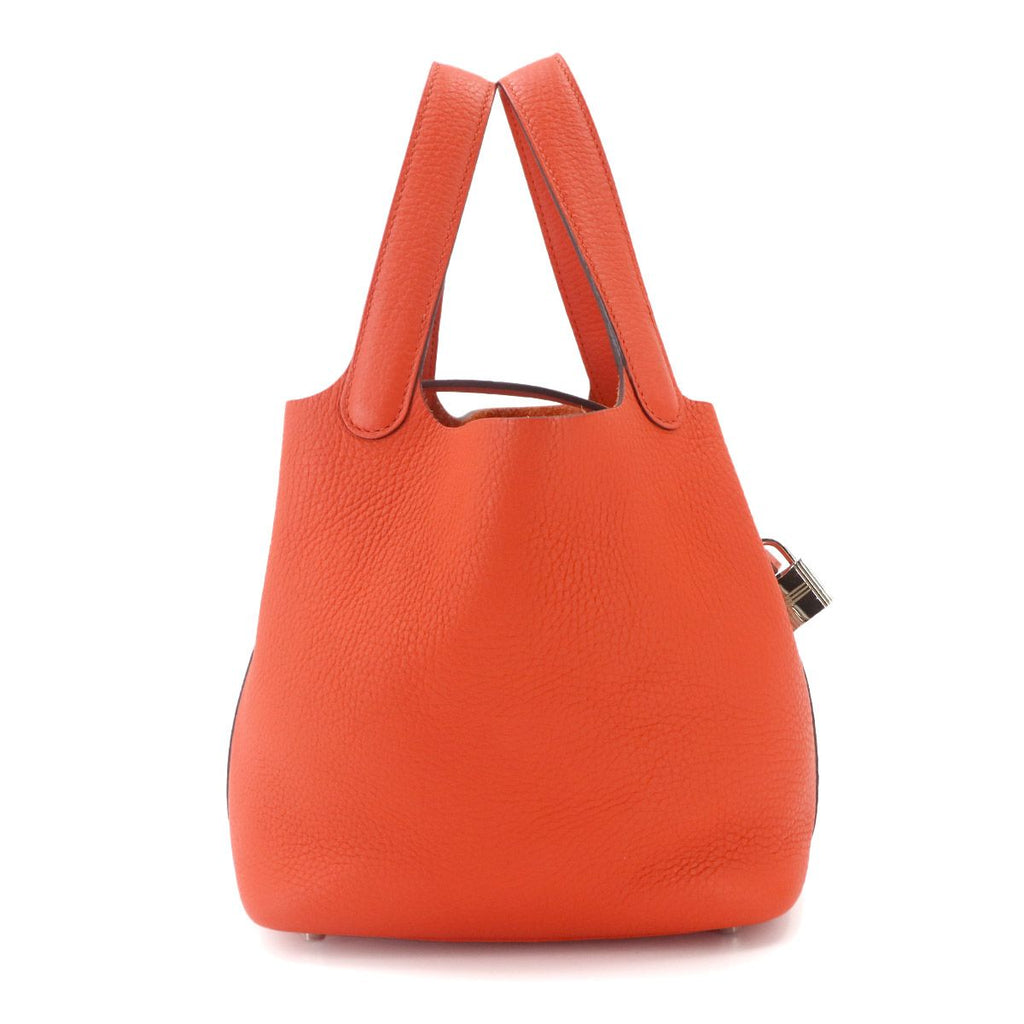 Hermes Picotin Lock PM Hand Bag Taurillon Clemence Orange Silver — view 2