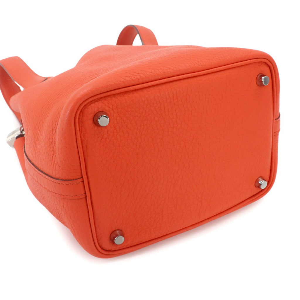 Hermes Picotin Lock PM Hand Bag Taurillon Clemence Orange Silver — view 4