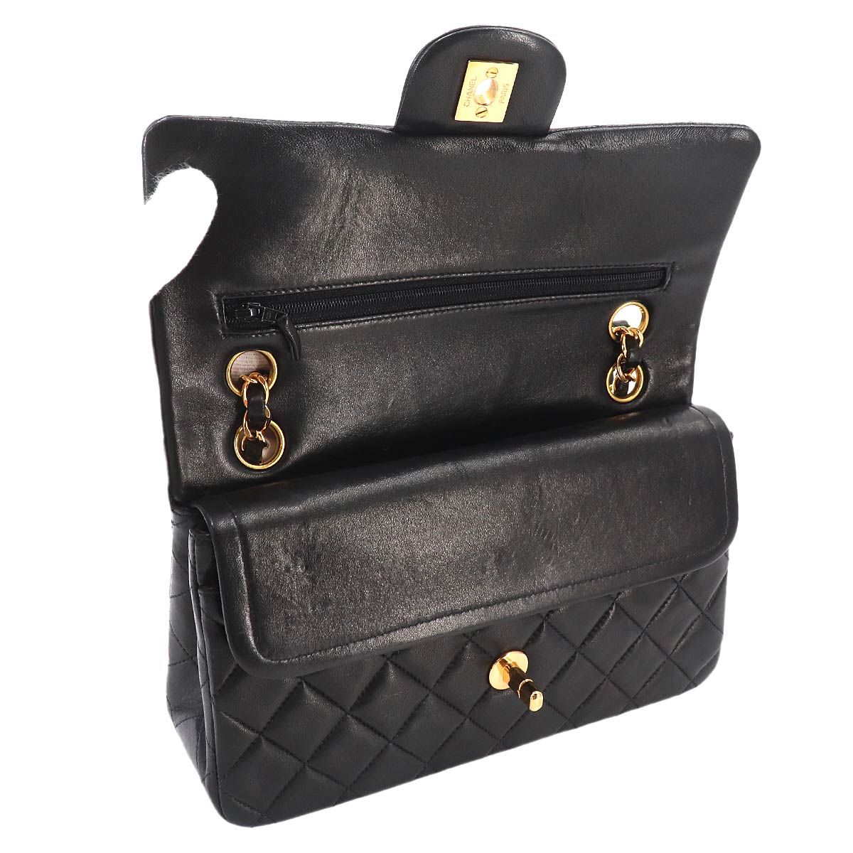 Chanel Quilted 23 Chain Shoulder Bag Lambskin Black Gold Vintage — view 7