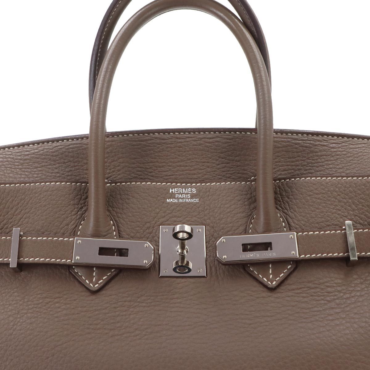 Hermes Birkin 35 Taurillon Clemence Etoupe Hand Bag Silver — view 8