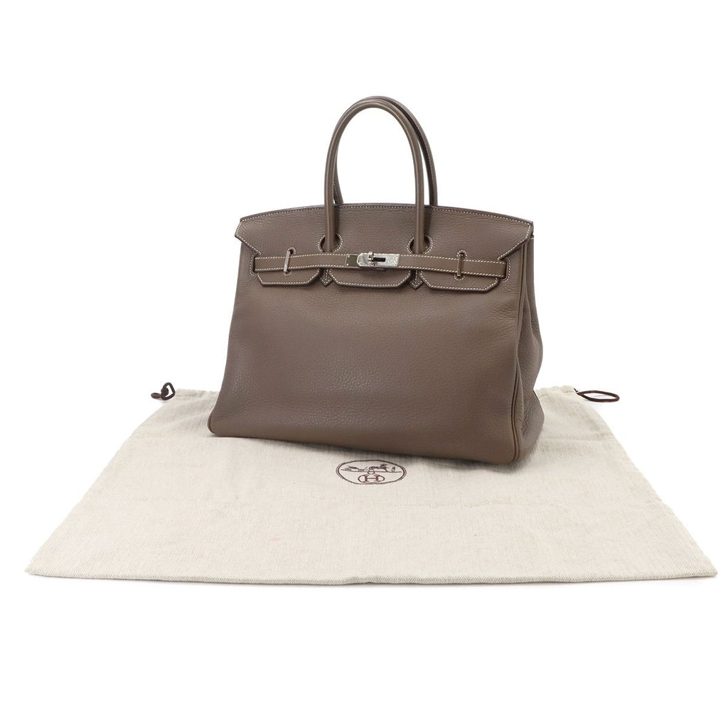 Hermes Birkin 35 Taurillon Clemence Etoupe Hand Bag Silver — view 2