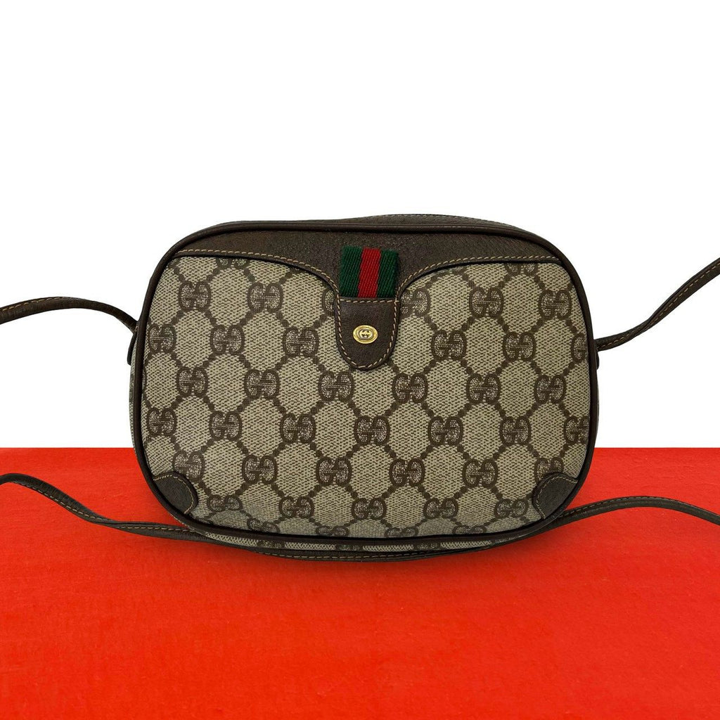 Gucci Vintage Sherry Line GG Logo Leather Mini Shoulder Bag Brown