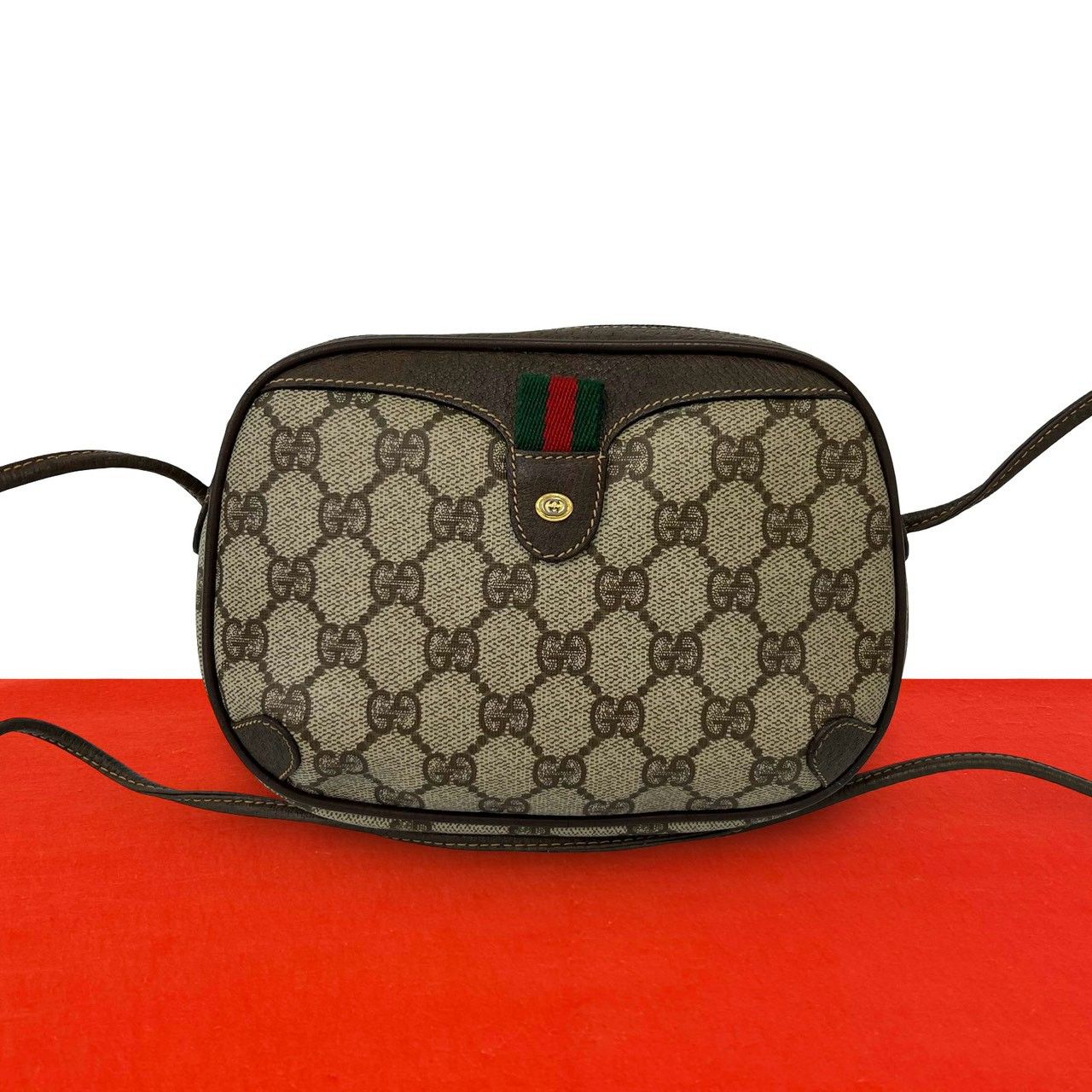 Gucci Vintage Sherry Line GG Logo Leather Mini Shoulder Bag Brown